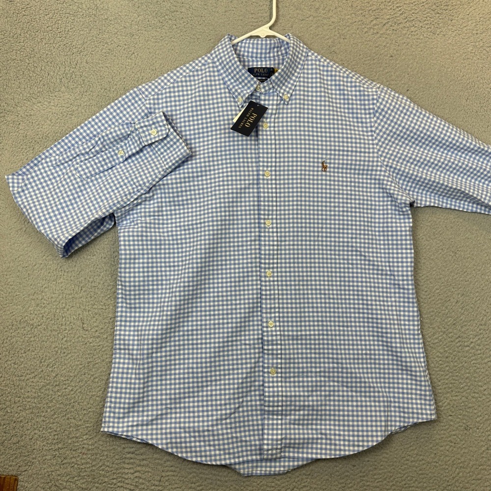 NEW Polo Ralph Lauren Shirt Men XL Classic Fit Blue Check Button Down Flesh Pony